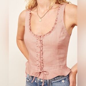 Reformation Kiera Ruffle Linen Tank Top- Dusty Pink , size S